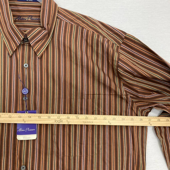 New Alan Flusser Brown Striped Cotton Classic Fit Long Sleeve Button Down XL - Picture 6 of 9